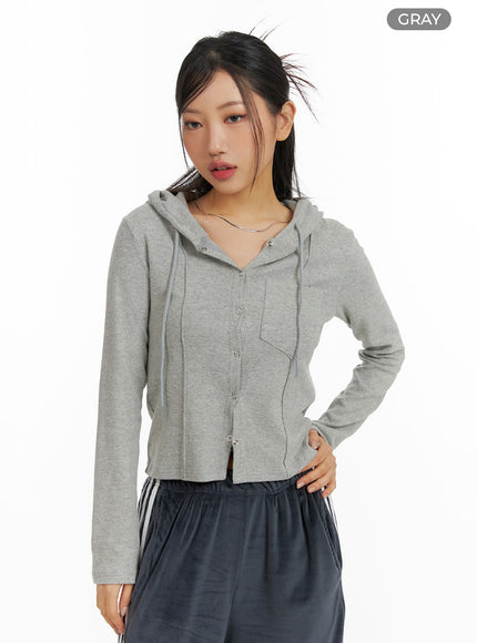 buttoned-hooded-top-cf427 / Gray