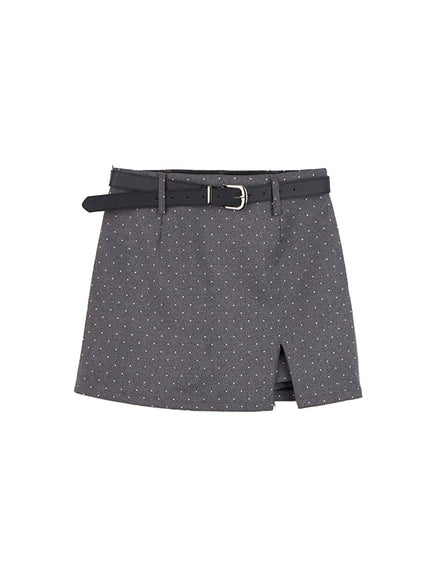 polka-dot-slit-mini-skirt-cd430 / Gray