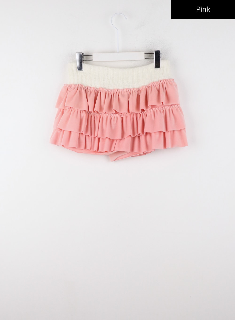 velvet-mid-waist-ruffle-mini-skirt-cd322 / Pink