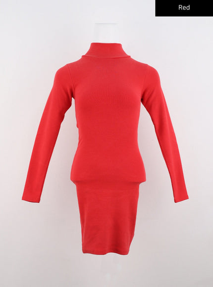 half-turtle-neck-mini-dress-cn321 / Red