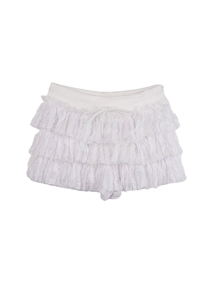 lace-ruffle-trim-mini-skirt-cd419 / White