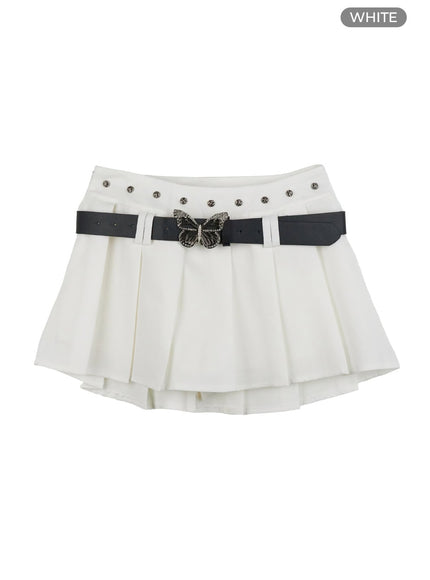 buckle-pleated-mini-skirt-og407 / White