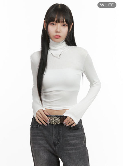 basic-slim-fit-high-neck-cropped-top-oo401 / White