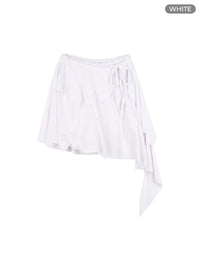 unbalanced-bowknot-detail-cotton-mini-skirt-om426 / White