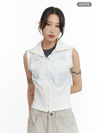 crop-wide-collar-vest-cm426 / White