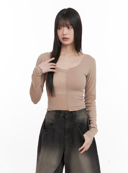 Sheer Asymmetric Long Sleeve Top CJ528