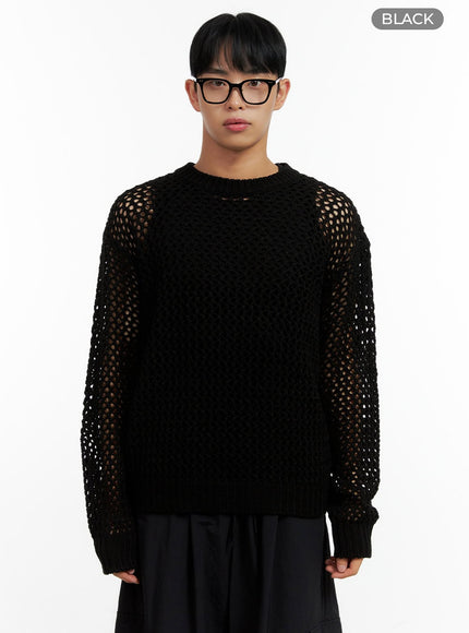 mens-hollow-out-knit-sweater-cl429 / Black