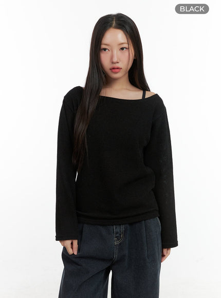 comfy-loose-fit-off-shoulder-shirt-co417 / Black