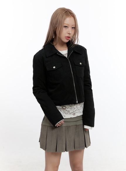 cotton-collar-crop-jacket-cn425 / Black