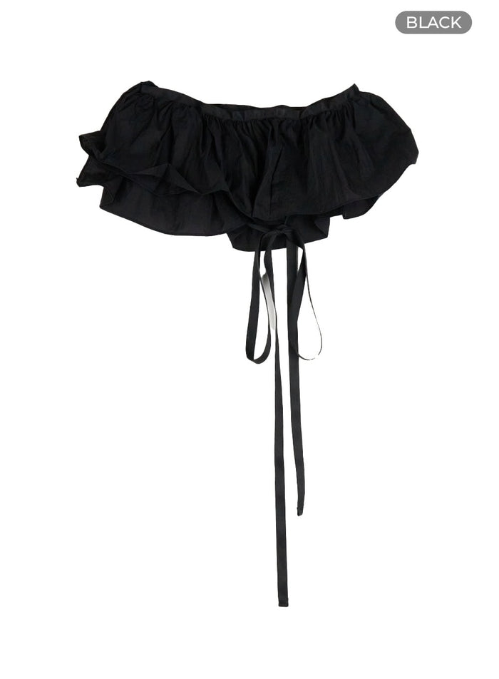 sheer-frill-mini-skirt-wrap-cu425 / Black