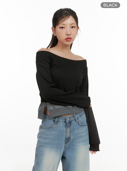 side-zip-cotton-crop-sweatshirt-cs404 / Black