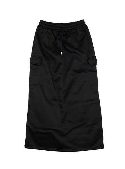 comfy-drawstring-maxi-skirt-cn426 / Black