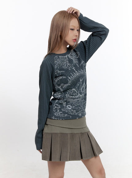 graphic-round-neck-long-sleeve-tshirt-cn425 / Blue