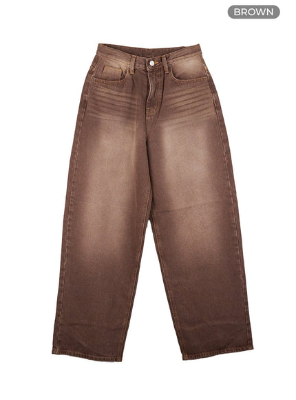 mabel-buckle-washed-wide-leg-jeans-co424 / Brown