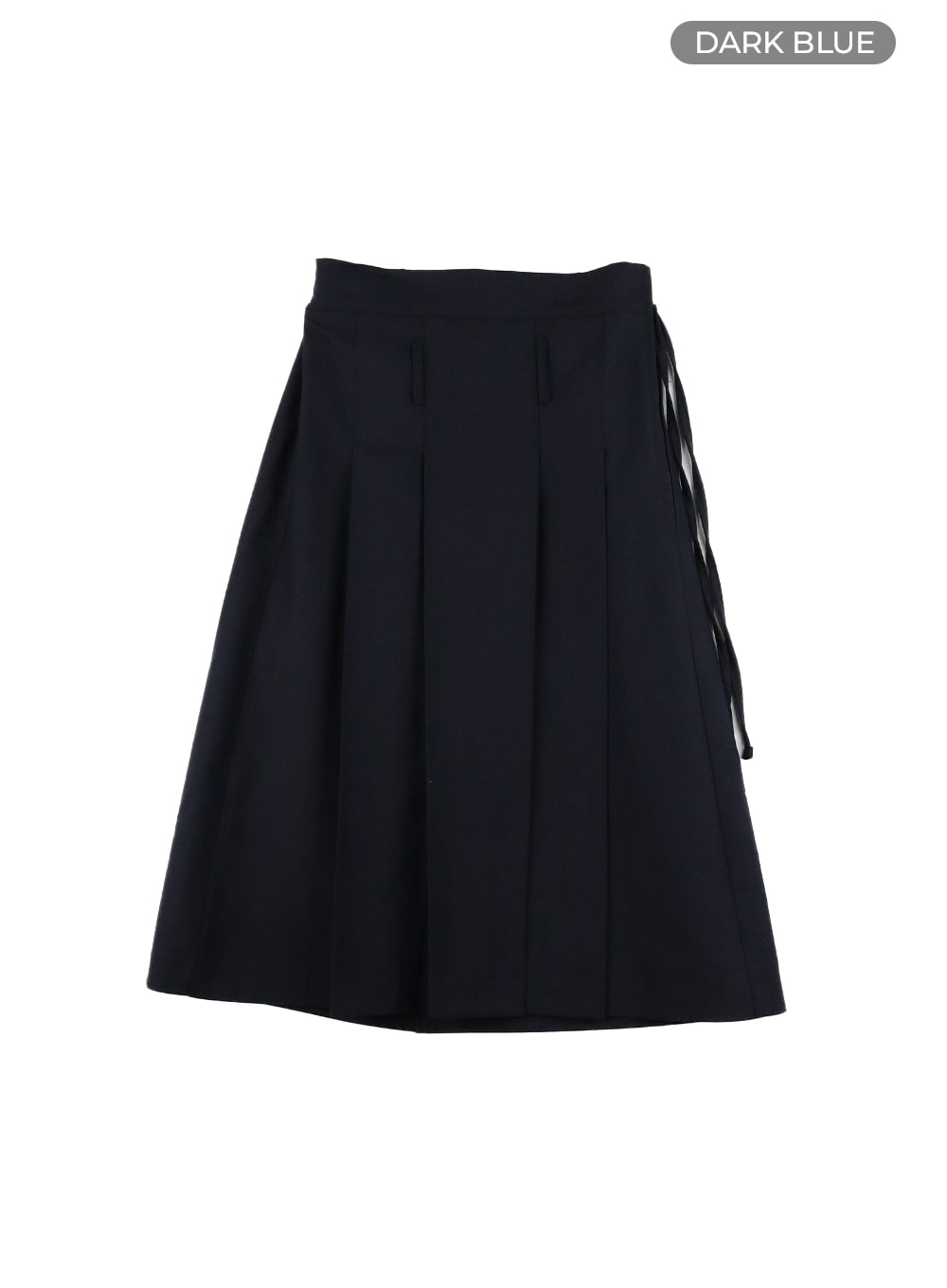 solid-strap-pleated-midi-skirt-ca418 / Dark blue