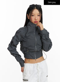 shirred-nylon-crop-jacket-cf414 / Dark gray