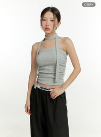 shirred-tube-top-with-thin-scarf-set-cu426 / Gray