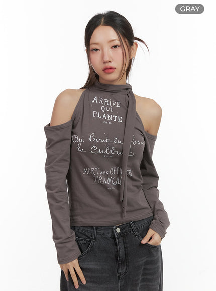 cut-out-turtle-neck-shirt-co417 / Gray