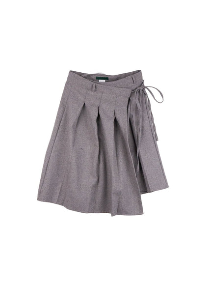 ribbon-tied-up-midi-skirt-cd424 / Gray