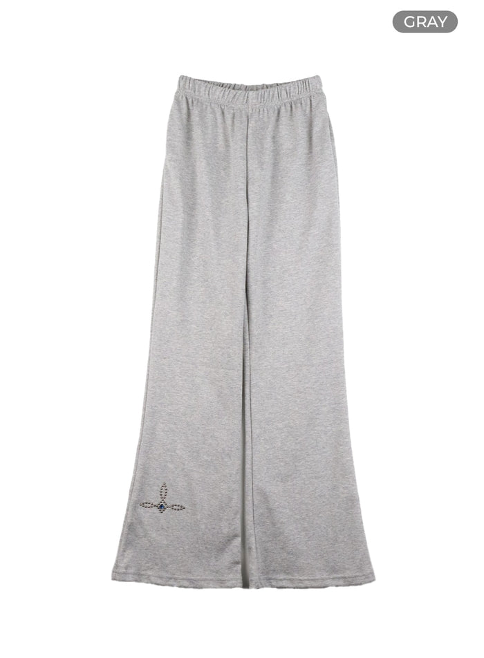 studded-bootcut-cotton-pants-ca418 / Gray
