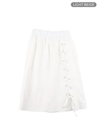 floral-strap-midi-skirt-ca401 / Light beige