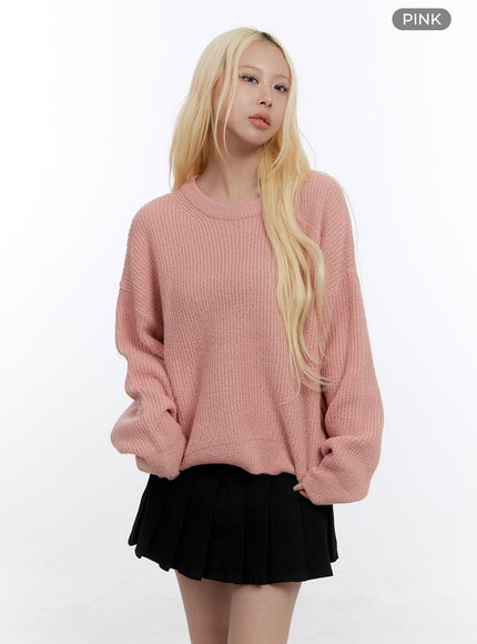 basic-round-loose-fit-sweater-co419 / Pink