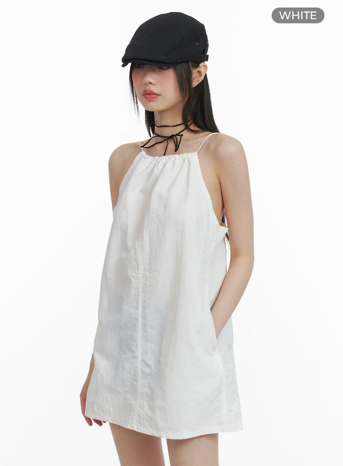 shirred-sleeveless-mini-dress-ca422 / White
