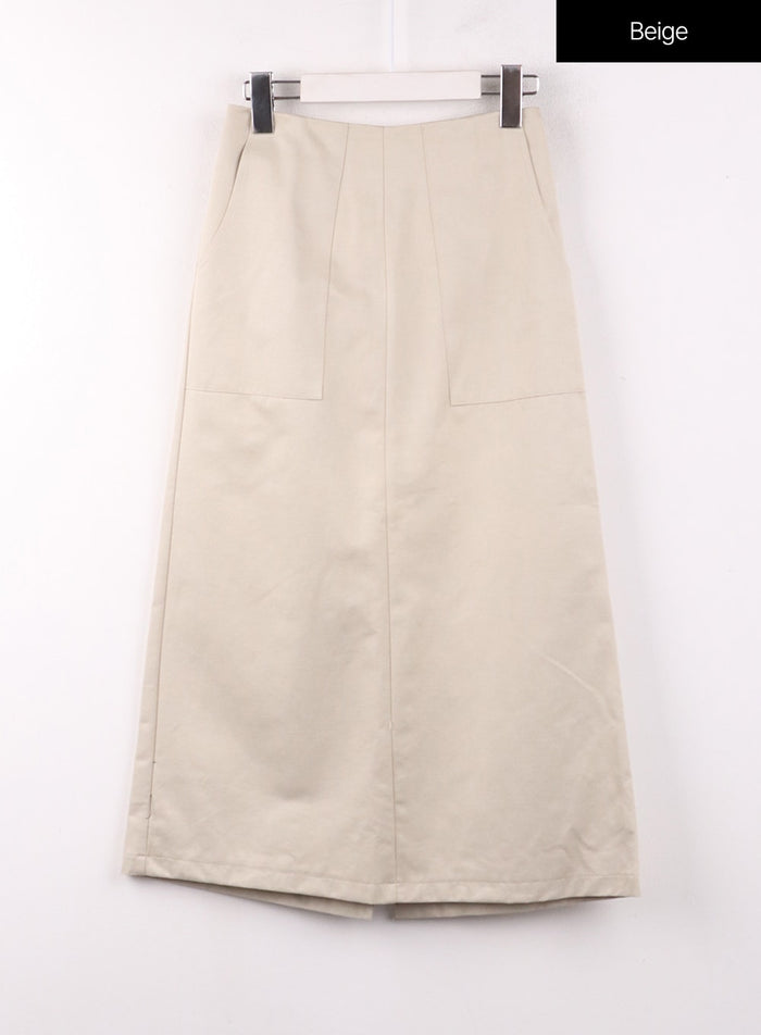 basic-solid-mid-skirt-of406 / Beige