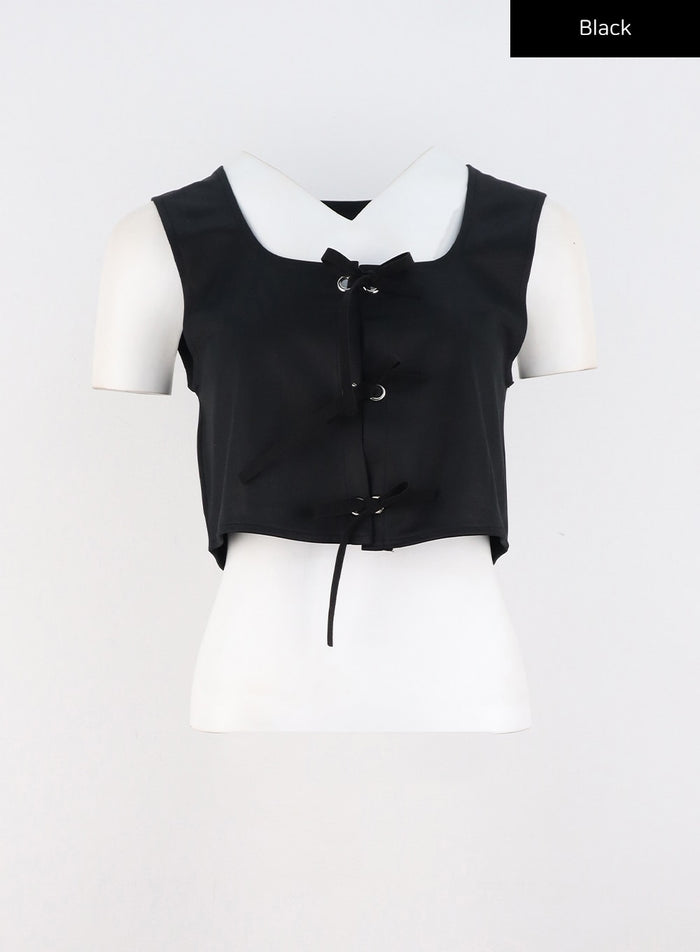 front-tie-suede-vest-cs321 / Black