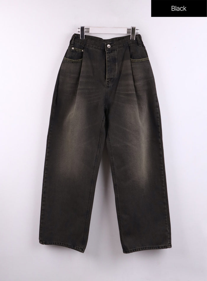 wide-leg-washed-denim-jeans-cf407 / Black