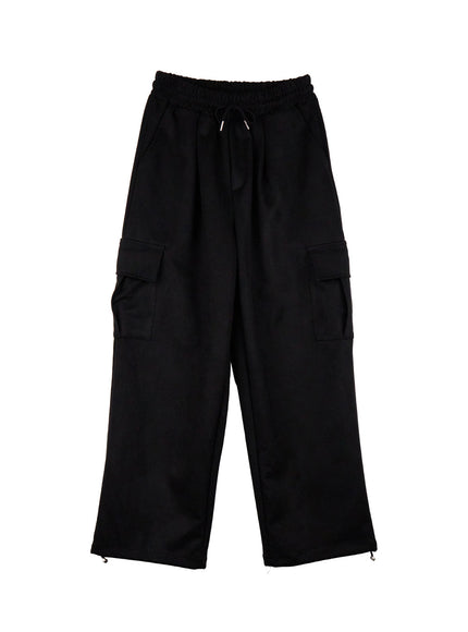 suede-wide-fit-cargo-sweatpants-cj507 / Black