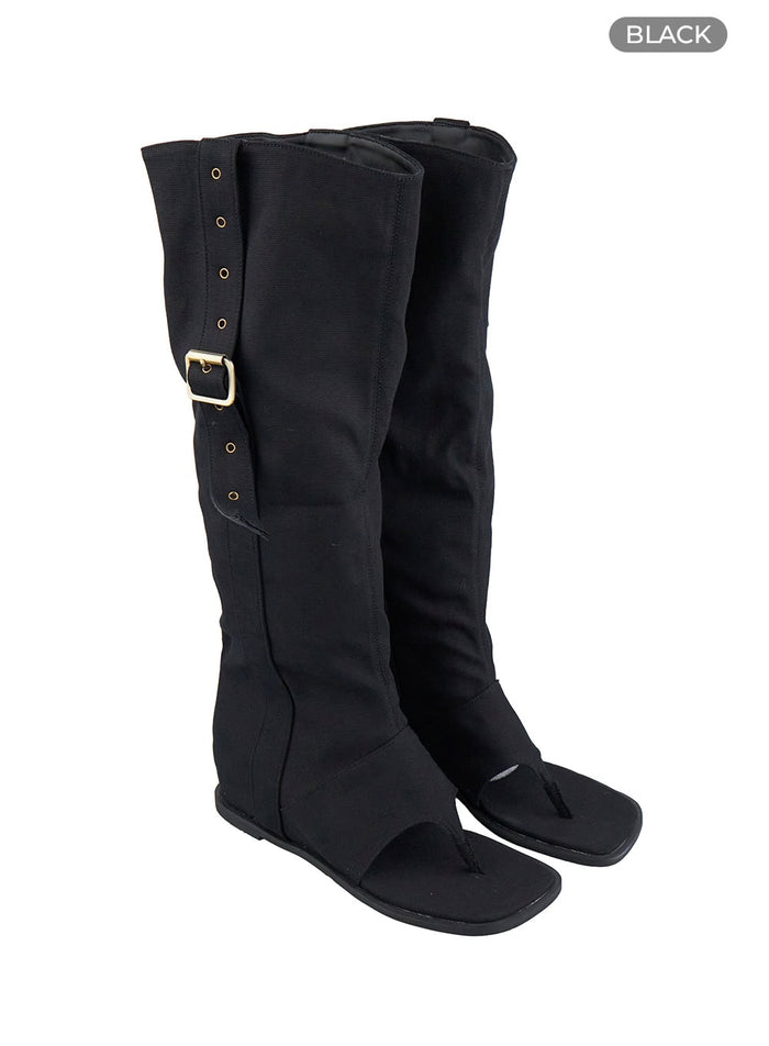 buckle-suede-sandal-boots-ou404 / Black