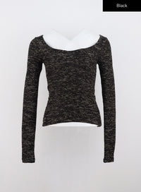 metallic-sheen-u-neck-sweater-co318 / Black