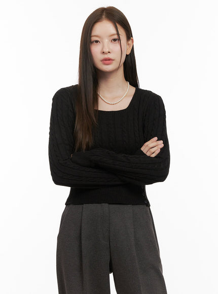 cable-knit-button-detail-sweater-od412 / Black