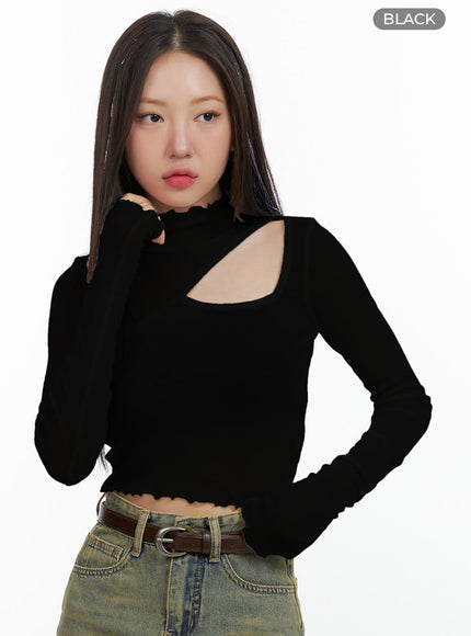 sheer-crop-long-sleeve-tee-ol408 / Black