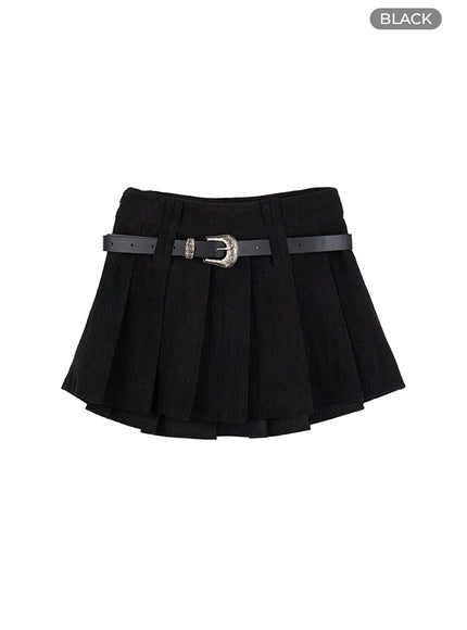 pleated-mini-skirt-with-belt-set-co426 / Black