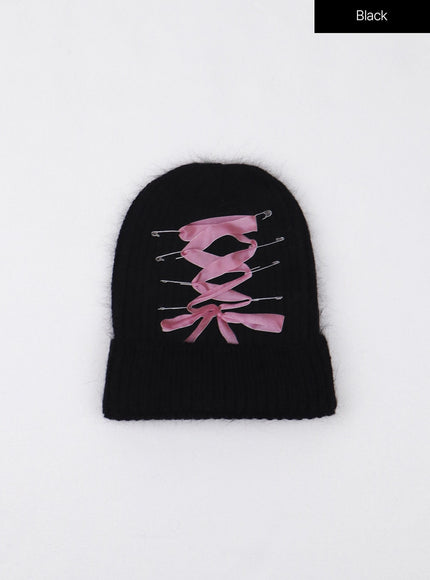 balletcore-ribbon-graphic-beanie-cj412 / Black