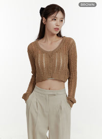 hollow-out-cropped-cardigan-oy409 / Brown