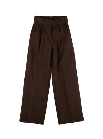 pintuck-wide-fit-tailored-slacks-od412 / Brown