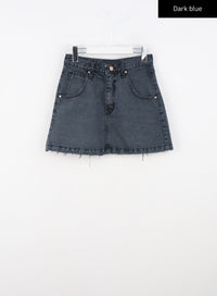washed-destroyed-denim-mini-skirt-cn303 / Dark blue