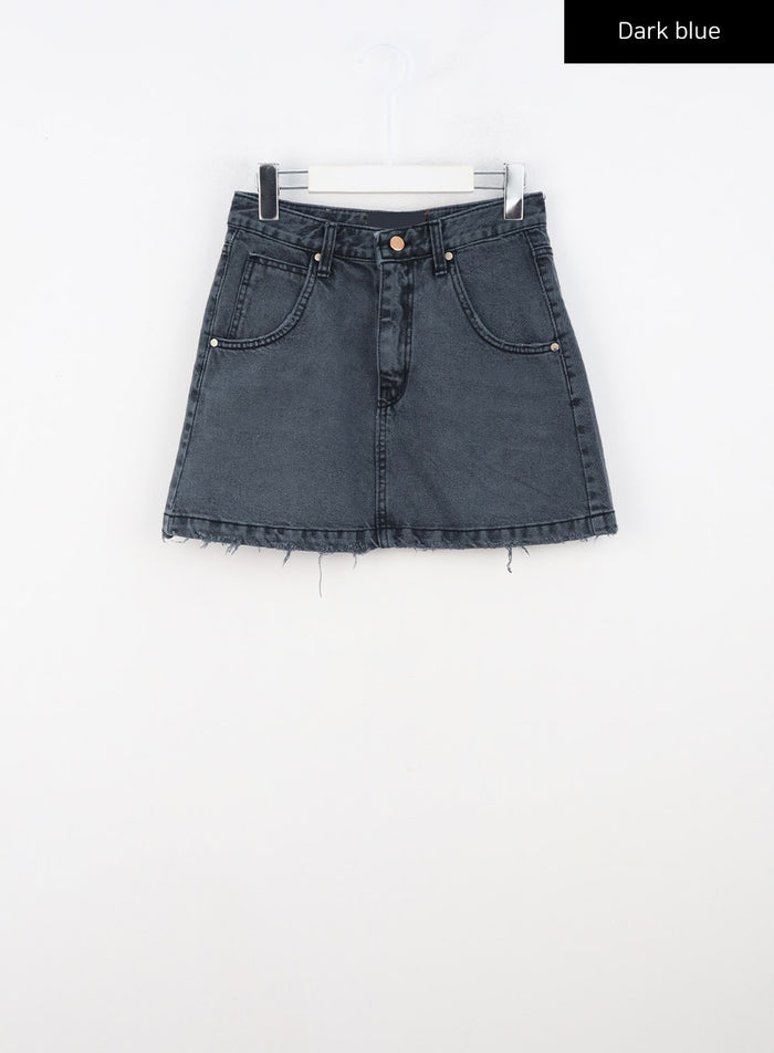 washed-destroyed-denim-mini-skirt-cn303 / Dark blue