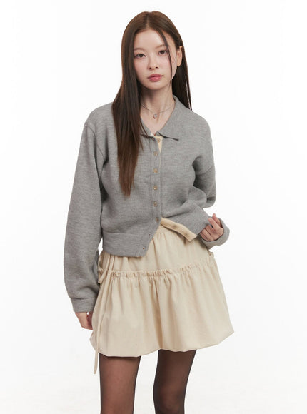 solid-knit-buttoned-sweater-od418 / Gray