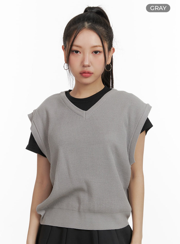 v-neck-knit-sweater-vest-oa419 / Gray