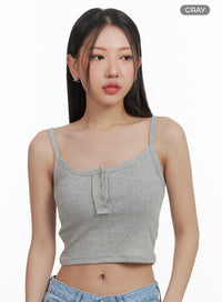 solid-buttoned-cotton-cami-crop-top-oa416 / Gray