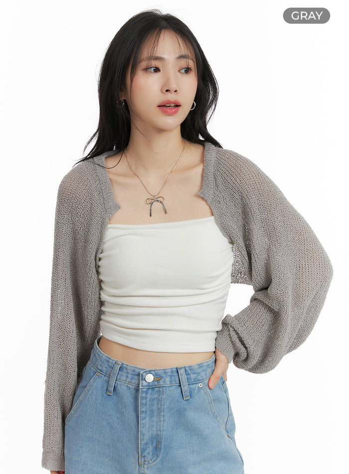 hollow-out-knit-bolero-om412 / Gray