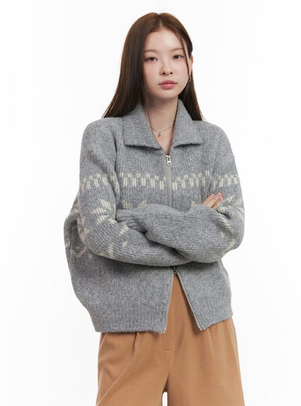 cozy-zip-up-nordic-printed-cardigan-od418 / Gray