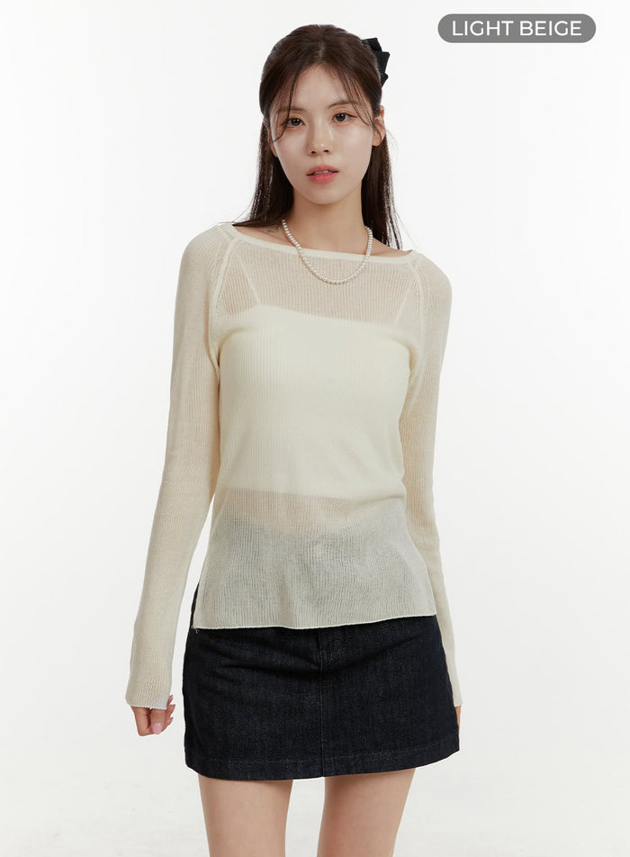 solid-knitted-long-sleeve-top-oy409 / Light beige