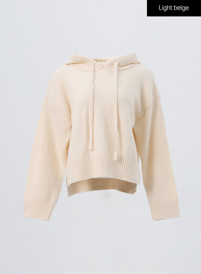 hooded-knit-sweater-oo305 / Light beige