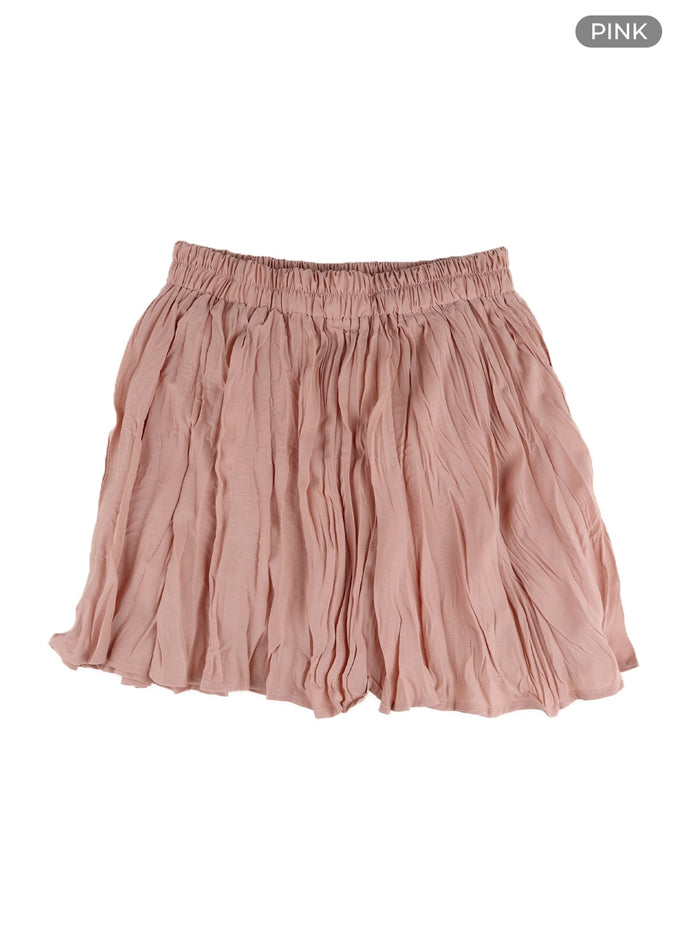 solid-cotton-ruched-mini-skirt-om412 / Pink