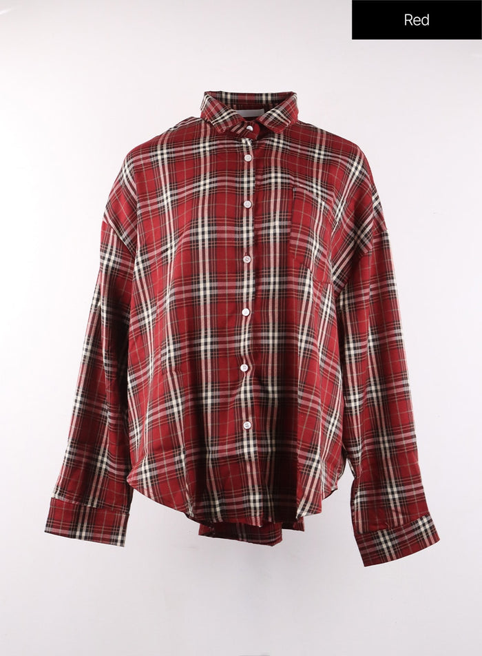 collared-checkered-shirt-of406 / Red